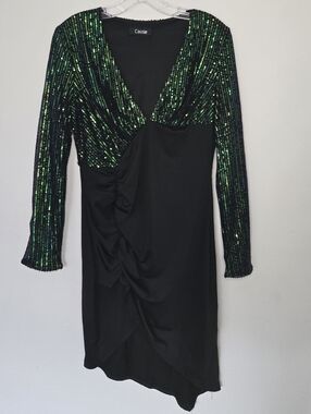 Black Dress with Green Sequin Bodice